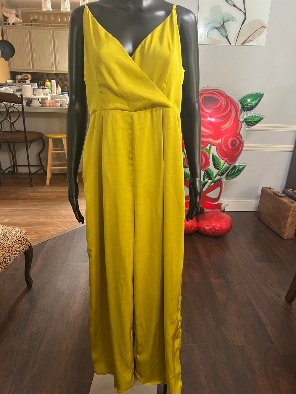 Sleeveless V-Neck Wide Leg Jumpsuit in Mustard Yellow